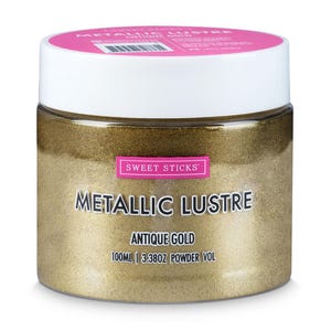 May include: A jar of metallic gold lustre powder, labeled "Sweet Sticks Metallic Lustre Antique Gold 100ml | 3.38oz Powder Vol."