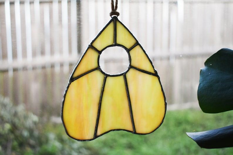 Champagne Iridescent Planchette Ouija Witch Stained Glass Suncatcher Wall Hanging