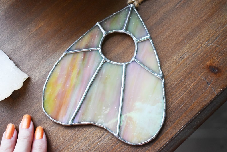 Champagne Iridescent Planchette Ouija Witch Stained Glass Suncatcher Wall Hanging
