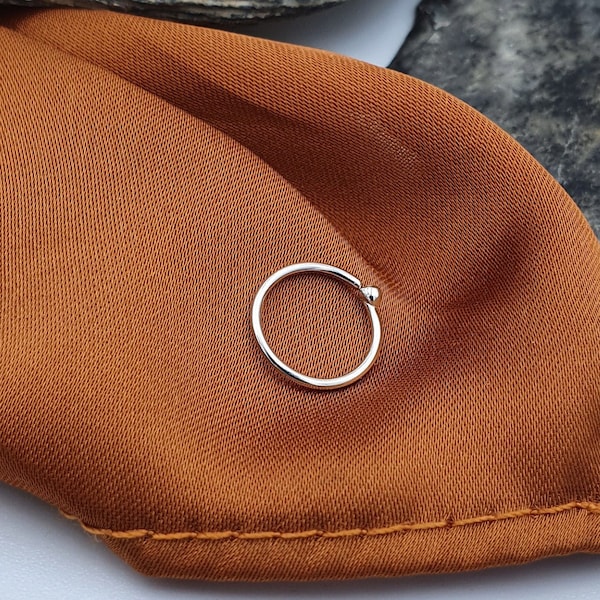 Handmade Minimalist Silver Nose Ring, 0.8mm (20 Gauge). Simple Multi-functional Hoop, can be worn as an Earring. Twist to Open & Close.