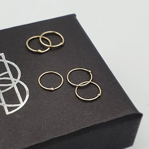 Extra Fine 9ct Solid Gold Hoop, Handmade Minimalist Multifunctional Nose Ring / Cartilage Hoop. 0.6mm (24g). Twist to Open & Close.