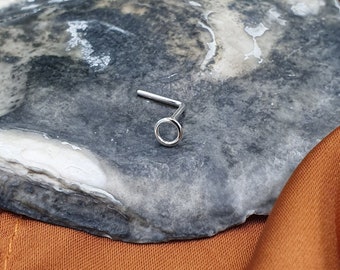 Tiny Minimalist Circle - Handmade Nose Stud, Simple Design Crafted Using Recycled Sterling Silver. L Shaped Bar, 0.8mm (20 Gauge)