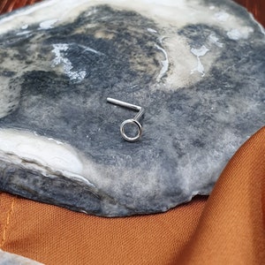 Tiny Minimalist Circle - Handmade Nose Stud, Simple Design Crafted Using Recycled Sterling Silver. L Shaped Bar, 0.8mm (20 Gauge)