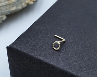 Solid Gold Tiny Minimalist Circle - Handmade 9ct Gold Nose Stud, Simple Design Crafted Using Recycled Gold. L Shaped Bar, 0.8mm (20 Gauge)