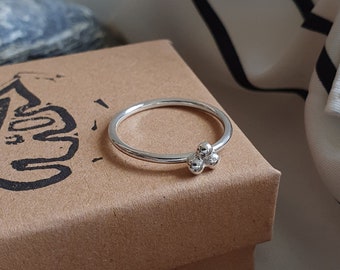 Dainty Trio Cluster Ring - Handcrafted Recycled Sterling Silver Ring, Three Small Spheres. Simple Everyday Jewellery. Perfect for Stacking.