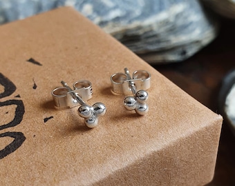 Dainty Trio Cluster Studs - Handcrafted Recycled Sterling Silver Earrings, Three Small Spheres. Simple Everyday Jewellery.