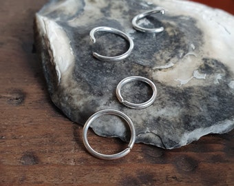 Simple Thick Eco Silver Hoop - Handmade Minimal Modern Septum / Nose / Lip Ring - Helix / Conch Earring - 1.2mm / 16 Gauge - Twist to Open