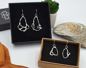 Molten Silver Swing Style Earrings - Handcrafted Melting Eco Silver Jewellery - Unique Organic Shapes - Modern Sustainable Fashion