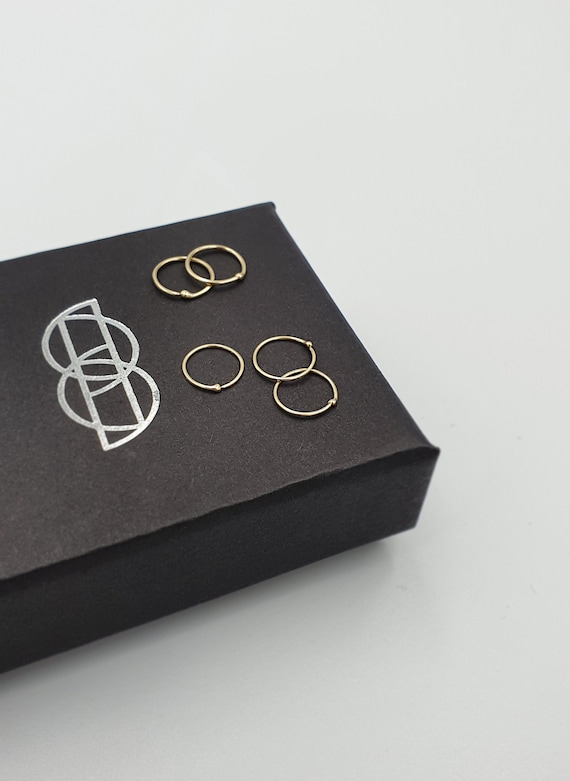 Extra Fine Dainty 9ct Solid Gold Hoop: Simple Handmade Nose Ring 0.6mm / 22 Gauge