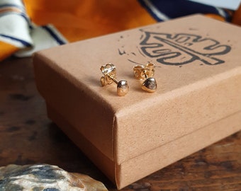 Tiny Solid Gold Pebble Studs - Small Nugget Earrings - Natural Organic Shapes - Dainty Minimalist Design Handmade Using Sustainable 9ct Gold