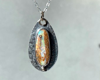 Australian Boulder Opal Pendant, Opal Necklace, Gold, Sterling Silver, Handmade