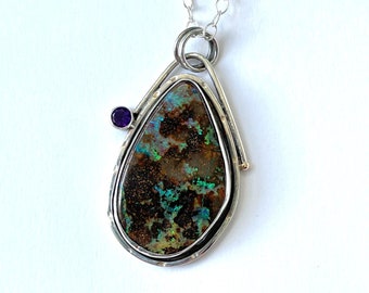 Boulder Opal, Amethyst Sterling Silver Necklace