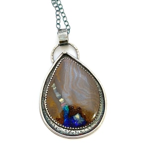 Australian Opal Necklace, Boulder Opal Necklace, Sterling Silver