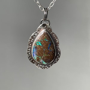 Australian Boulder Opal Necklace/ Sterling Silver / October birthstone