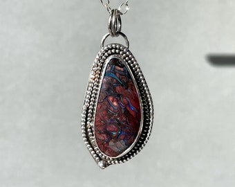 Australian Boulder Opal Necklace, Boulder Opal Necklace, Sterling Silver, Handmade