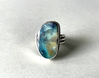 Opal Ring. Blue Australian Boulder Opal. Sterling Silver. Size 7.5