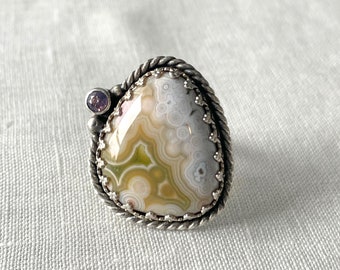 Ocean Jasper, Spinel Ring, Sterling Silver, Handmade Jewelry, Statement Ring, Size - 7.5