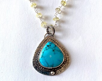 Kingman Turquoise Lemon Quartz sterling silver necklace