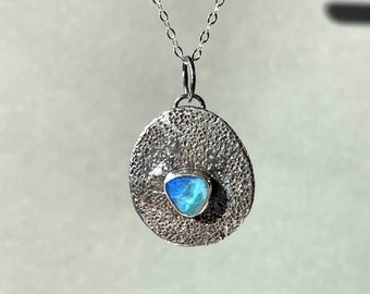 Opal Charm Pendant. Australian Opal Sterling Silver Necklace.