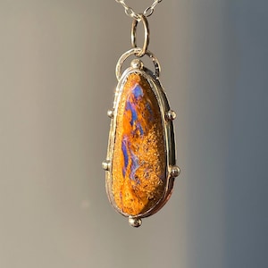 Australian Boulder Opal Necklace/ Boulder Opal Necklace/ Sterling Silver/ October birthstone / Handmade