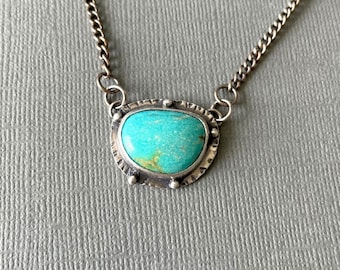 Turquoise Sterling Silver Necklace, Kingman Kaolin Blue Turquoise