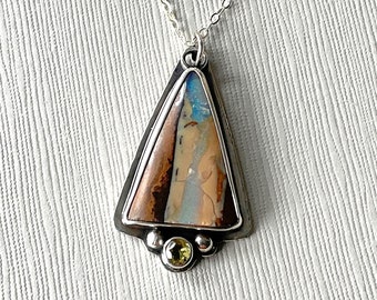 Australian Boulder Opal Sapphire Necklace, Boulder Opal Necklace, Sterling Silver, Handmade