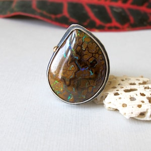 Australian Boulder Opal Ring, October birthstone, Boulder Opal Jewelry, Size 8