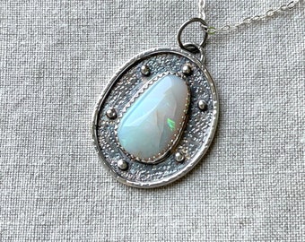 Australian Opal, Boulder Opal Necklace, Sterling Silver, Handmade Jewelry, OOAK