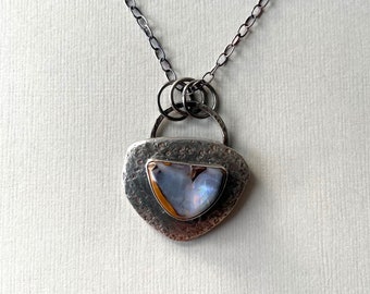 Australian Opal, Boulder Opal Necklace, Sterling Silver, Opal Charm Pendant. Australian Opal Sterling Silver Necklace.