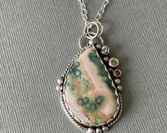 Ocean Jasper Sapphire Necklace. Sterling Silver. Handmade Necklace. Artisan Jewelry.