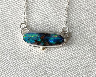 Blue Boulder Opal Sterling Silver Necklace