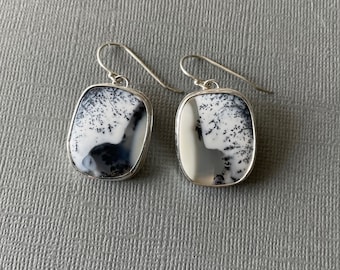 Dendritic Opal Earrings, Statement Earrings, Sterling Silver Drop Earrings..