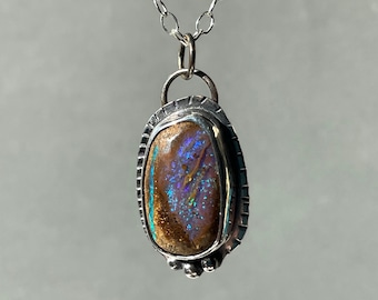 Australian Boulder Opal Necklace, Boulder Opal Necklace, Sterling Silver, Handmade