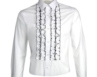 New Men's Vintage White Black Ruffle Tuxedo shirt All Sizes