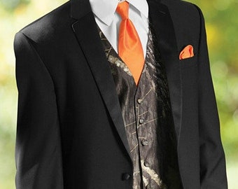 Mossy Oak Camouflage Camo Tuxedo Vest Blaze Orange Long Tie - Etsy