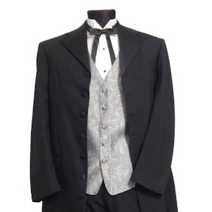 Men&#39;s 7 Button Black Frock Victorian Caroler Tuxedo Coat Long Western Cowboy Trench Duster Zoot