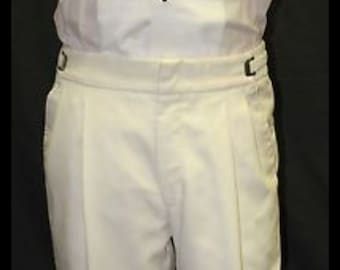 Pantalones de esmoquin vintage plisados color marfil lavables de poliéster para hombre, usados, con cintura ajustable.