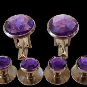 New Round Purple Lavender Tuxedo Shirt 2 Tux Cuff Links 4 Studs Mardi Gras