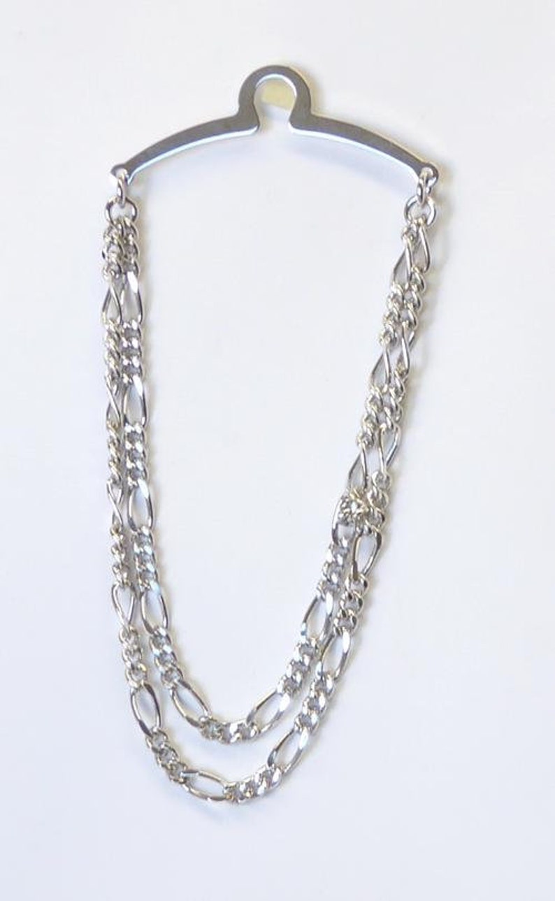 NEW Men/'s 4mm Tie Chain Tack Clip Silver Double Figaro with Gift Box