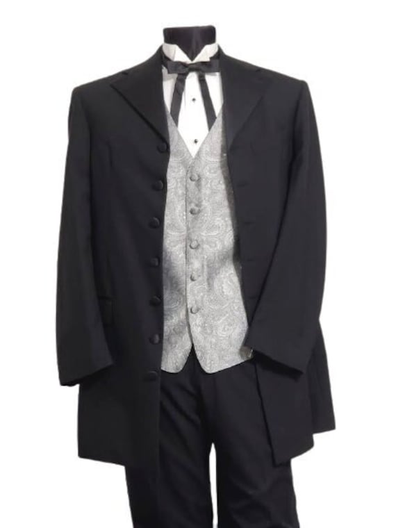 Men's 7 Button Black Frock Victorian Caroler Tuxedo Coat
