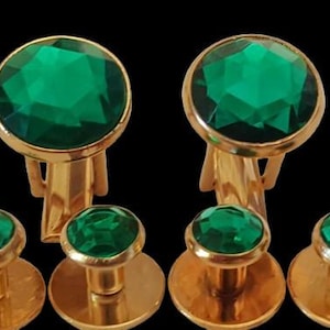 New Green and Gold Tuxedo Shirt 2 Cufflinks 4 Studs Wedding