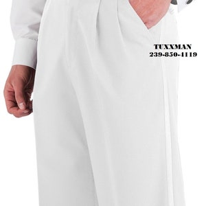 Men&#39;s Used Vintage Pleated White polyester Tuxedo Pants Trousers Adjustable waist sizes