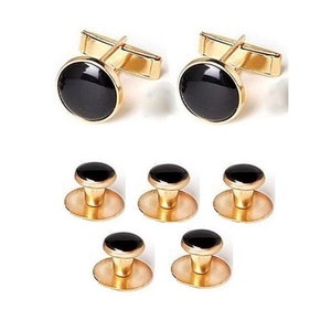 Gold and Black Vintage Cufflinks and studs 2 cufflinks and 5 Studs