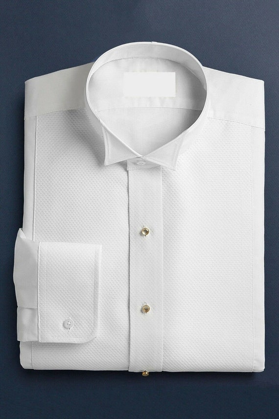 Men's Vintage White Pique Tuxedo shirt 100% Cotton