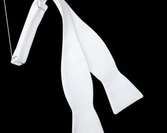 New All Cotton White Pique bow tie adjustable self tie