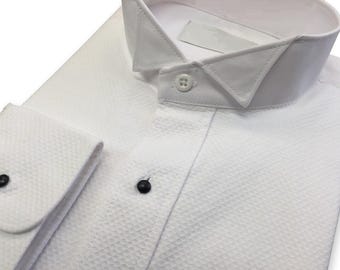 Men's NEW White Pique Tuxedo shirt 100% Cotton Bib and Cuffs. All Sizes