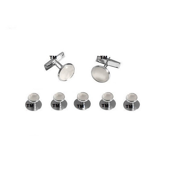 Silver and White Vintage Cuff links and studs 2 Cuff links and 5 Studs