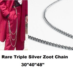 Silver Triple Zoot Suit Chain Gangster Swing Nice Quality Chains are 30&quot;40&quot;48&quot;