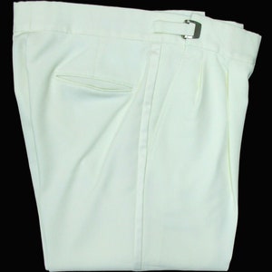 Men&#39;s Ivory Used Vintage Pleated polyester Tuxedo Pants Trousers Adjustable waist sizes