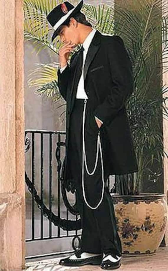 Men s Silver Double Zoot Suit Chain Gangster Swing Nice Quality